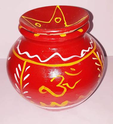 BS NATURAL MITTI Kalash Colourful Paint (1 Kalash with dhakkan) Terracotta Kalash