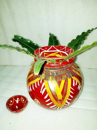 BS NATURAL MITTI Kalash Colourful Paint (1 Kalash with dhakkan) Terracotta Kalash