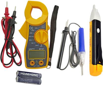 DUMDAAR Mini Pocket-Sized 1pc Digital Clamp Meter Electronic Tong Tester Clamping Meter Digital Multimeter with 1pc Non Voltage Alert 1pc and Continuity Tester (Pack of 3pc) Digital Multimeter