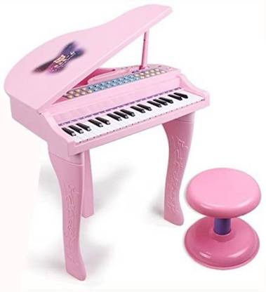 THELHARSATOYS Musical Toys Electric Keyboard set baby Grand piano with microphone and chair Early Learning Education Multi-Function grand Piano Mic Mp3 Sing Songs Music Lights Musical Instruments Toy For Kids (Pink)