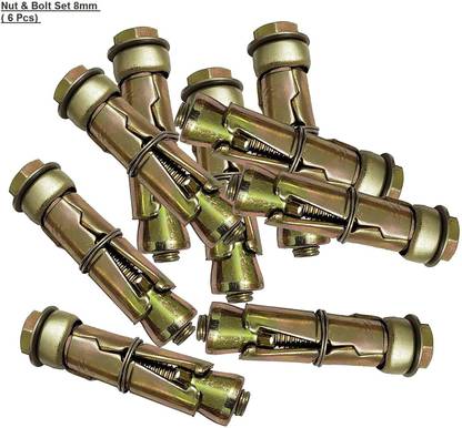 SS SASHA Nut & Bolt Set Nut & Bolt Set 8mm Wall Anchor Fasteners, Rust-Proof Expansion Screws for Concrete Walls ( 6 Pcs)