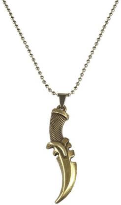 Uniqon Copper Color Metal Stainless Steel Hindu Sikh Singh Kaur Evil Eye Protection Dagger Sword Knife Kirpan Design Good Luck Locket Pendant Necklace With Chain For Men And Women Copper Stainless Steel Pendant Set