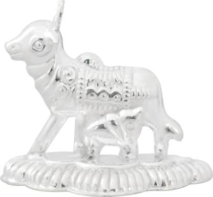 KMJ pure silver cow and calf idol for puja, kamdhenu cow for home and gifting purpose (wt. 6 grams) Decorative Showpiece  -  3 cm