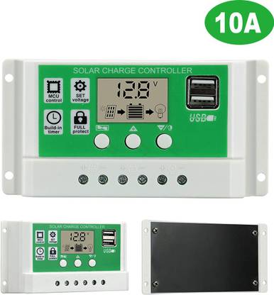HASTHIP 10A Solar Charge Controller 12V / 24V, Solar Regulator Lithium Battery/Lead Acid with Dual USB LCD Display, Adjustable parameters Backlit LCD Display and Timing Settings PWM Solar Charge Controller