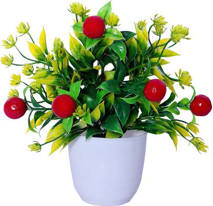 NERAPI Cherry Wild Design Multicolor Cherry Artificial Flower  with Pot