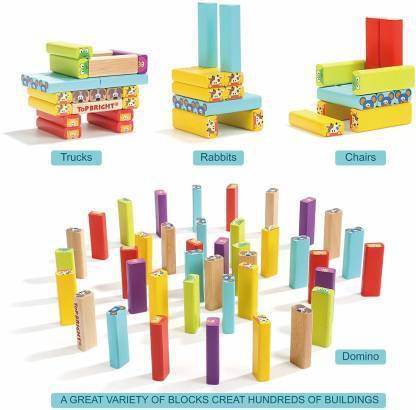 WHITE POPCORN Color Wooden Blocks Animal Stacking Game for Kids 51 pieces