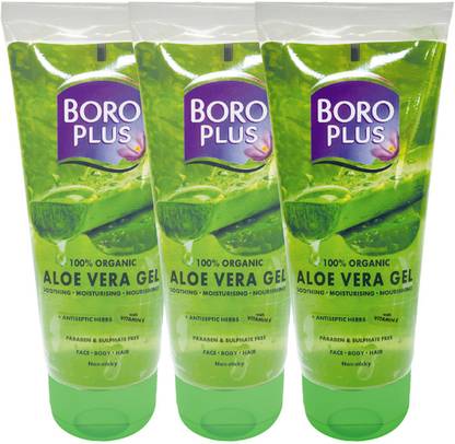 BOROPLUS Aloe Vera Gel|100% Organic for Skin & Hair|Rich in Vit. E Pack of 3