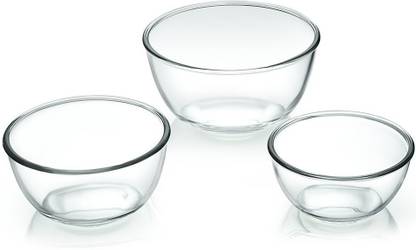 BMS Lifestyle Borosilicate Glass Serving Bowl Borosilicate Glass Mixing Bowl Set, 3-Pieces, Transparent