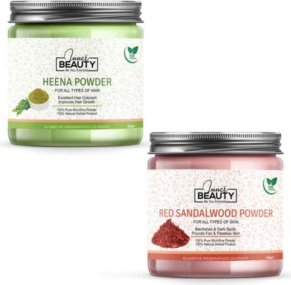 Inner Beauty 100% Natural & Pure Heena Powder For Natural Texture & Colour, Nourishment, Strong, Shiny, Silky,Healthy Scalp, Dandruff & Spilt Ends Free Hair- Hair Pack 100 GM (Pack of 1) & 100% Natural & Pure Red Sandal Wood Powder For Soft, Pimple free, Glowing & Shiny Skin (Skin & Face Care) 100 GM (Pack of 1) 100 GM Each