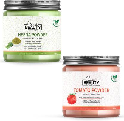 Inner Beauty 100% Natural & Pure Heena Powder For Natural Texture & Colour, Nourishment, Strong, Shiny, Silky,Healthy Scalp, Dandruff & Spilt Ends Free Hair- Hair Pack 100 GM (Pack of 1) & 100% Natural & Pure Tomato Powder For Face Pack & Hair Pack 100 GM (Pack of 1) 100 GM Each