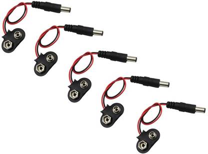 ERHIndia (Pack of 5) 9V Battery Adapter Snap Connector Clip Lead Wires DC 5.5X2.1 mm Jack Clip Power Cable for DIY 9V Battery Clip Socket with DC Plug Alternative Energy Electronic Hobby Kit