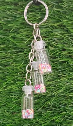 ShopTalk Colorized Shining Star Drift Bottle Keychain 3Glass Bottle Keyrings For Lover Gifts Key Chain For Car Bags Key Rings Key Chain