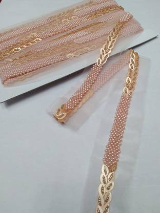 DEEP'S CREATION New Handwork Pink Lace Reel with Heavy Pearl & Cutdana Work (9 Mtr. x 0.5 in, Pack of 1) Lace Reel