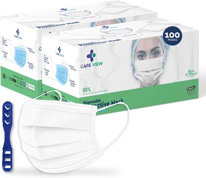 Care View 3 Ply White coloured Disposable Face Mask Box (Pack of 100) CV2920-WHITE Surgical Mask With Melt Blown Fabric Layer