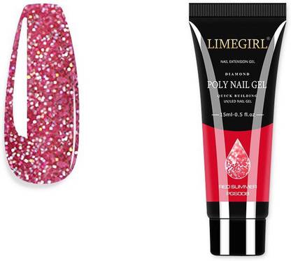 limegirl Red Summer 15ml Glitter Poly Nail Gel Finger Extension Nail Art Manicure Acryl Gel Varnish Hybrid UV LED Hard Builder Nail Gel Polish (15ml-PGS008)