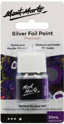 THR3E STROKES Mont Marte Premium Silver Foil Paint (20ml), Suitable for Pour Painting, High Pigment Level, Shimmering Color