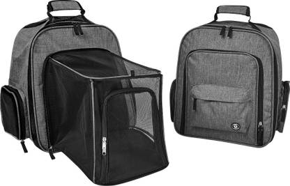 fofos Expandable Backpack Carrier, Grey |Anti-Scratch Breathable Mesh + Rubber Knuckle Grid Guard | Sturdy Structure + Metal Leash Clip | Foldable For Road Travel + Extra Storage Pockets Grey Backpack Pet Carrier