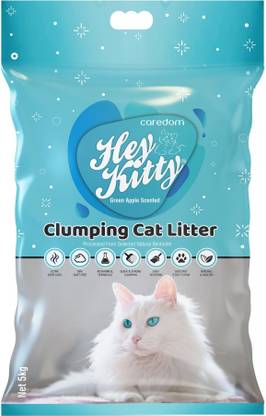 Caredom Hey Kitty - Super Premium Bentonite Best Cat Litter with Green Apple Fresh Scent | Quick & Strong Clumping | Ultra Odor Lock | Easy Scooping | Superior Absorbency (5 Kg Pack) Pet Litter Tray Refill