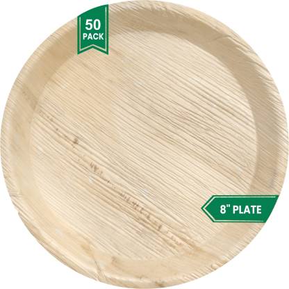 Woodka Areca Leaf, Biodegradable, Compostable,100% Natural, Safe & Hygienic, Ecofriendly, Disposable 8 inch Round Plates (Pack of 50) Dinner Plate