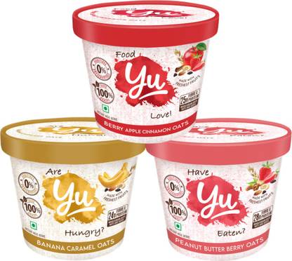 Yu Foodlabs Oats Bowl - 3 Flavour Combo - Ready Instant Meal - Pack of 3 525 g