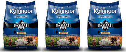 KOHINOOR Traditional Authentic Aged Basmati Rice 1 Kg - Pack of 3 X 1 Kg Basmati Rice (Long Grain)