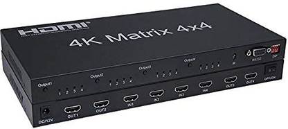 VRISH HDMI Matrix Switch 4x4, HDMI Matrix Switcher Splitter 4 in 4 Out with EDID Extractor and IR Remote Control, Support HDR, HDMI 2.0b, HDCP 2.2, 4K@60Hz, 3D, YUV 4:4:4 Media Streaming Device