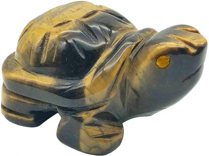 HEALIT Tiger Eye Stone Turtle Statue, Hand Carved Tortoise Animal Collectible Sculpture Fengshui Healing Crystal (2 INCH) Decorative Showpiece  -  6 cm