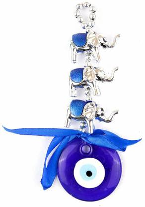Jinagam 3 Elephant Evil Eye Wall Hanging – Ward off negativity with Evil Eye Elephant Decorative Showpiece - 16.5 cm