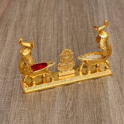 ARINJAY Golden Metal Kumkum Holder/ Kumkum Box for Gifting, Pooja, Thali, Mandir, Home, Temple, Gifting Decorative Showpiece  -  17 cm