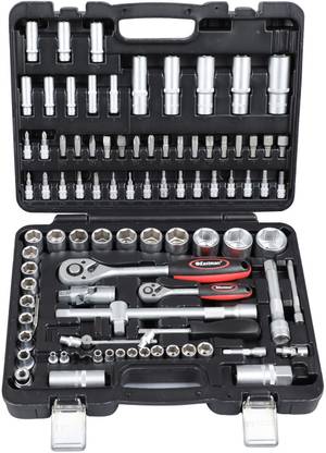 EASTMAN 1/2" & 1/4" Sq. Drive, 94 Pcs Socket & Bit Set, Tool Kit, Chrome Vanadium Steel, Socket Set