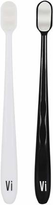 Vibrush Toothbrush Extra Soft | Nano Bristles With Tongue Cleaner | Slim Soft | Cavity Defense | Zig-Zag Sensitive Soft | Anti-Bacterial (2 Pcs Black & White) Ultra Soft Toothbrush