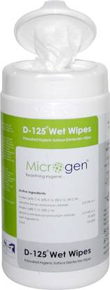 Microgen D-125 Wet Wipes | 60 Wipes Bucket | Non Alcoholic Surface Disinfectant Wet Wipes