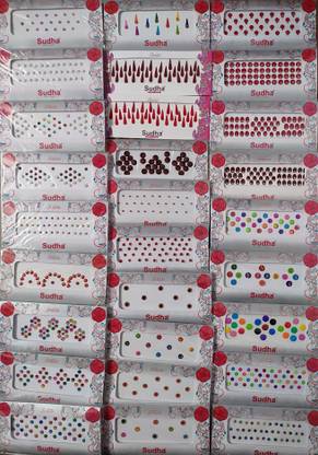 Sudha Attractive Design Stone Bindi Pack of 28 Designs Forehead Multicolor Bindis
