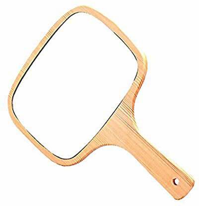 KIRA Mirror Beautiful Double Sided Makeup Mirror, Vanity Magnifying Both Use of Hand Held Travel and Dressing Table Yellow Wooden Handle