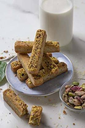 Waffle House Freshly Baked Pista Cookie Sticks- Pack of 10, 100% Vegetarian, Eggless, with no preservatives and no artificial colors, Freshly Baked 130 gm Cookies Biscuit