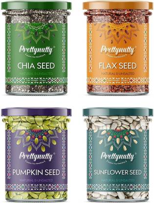 Greenfinity Raw Pumpkin - 100g, Sunflower - 100g, Flax - 125g, Chia Seeds - 125g | Immunity Combo | All Premium Pumpkin Seeds, Sunflower Seeds, Roasted Flax Seeds, Chia Seeds