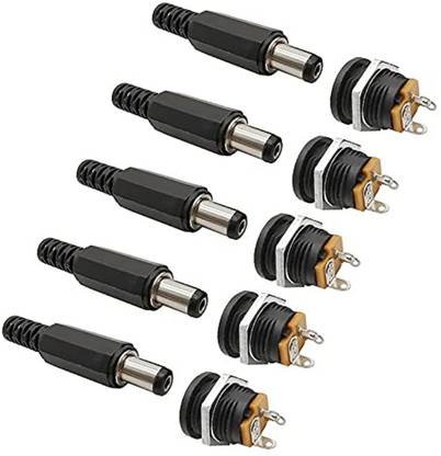 ERHIndia (5 Pair) 12V 3A 5.5 x 2.1mm Plastic Male Plugs Power Socket Female Jack Screw Nut Panel Mount Connector DC Pin Male and Female Socket Set Power Supply Electronic Hobby Kit