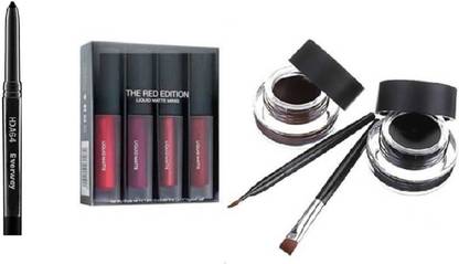 Everwey Kajal + Matte minis Red edition Liquid lipstick + Black & Brown Gel Eye Liner
