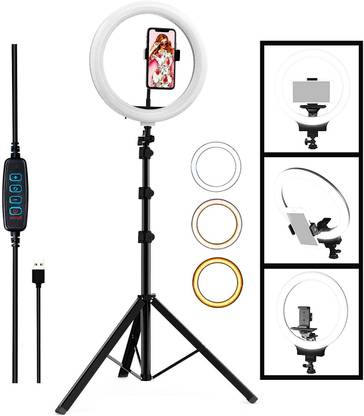 टेचेल RGB Ring Light with adjustable Tripod Stand, Mini LED Dimmable Selfie Ring Light with Cell Phone Holder Desktop LED Lamp with USB for Makeup, Youtube, Video , Photography, Shooting Ring Flash रिंग फ्लैश