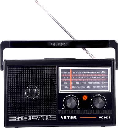 Vemax Green 3-Band (FM/AM/MW) Solar Portable Radio (NO Running Cost) FM Radio