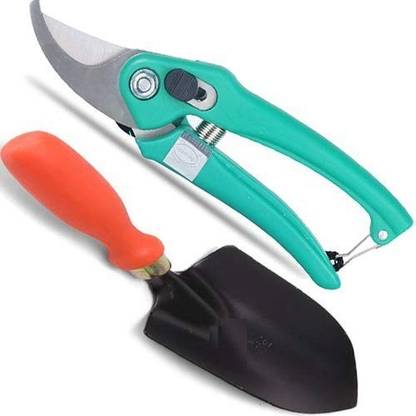 JetFire Garden Scissors Pruning Bypass Secateurs Flower Cutter Branch Trimmer Carbon Steel Blade with Lock Set of 1 + Shovel Garden Spade Tools (Multicolor) Garden Tool Kit