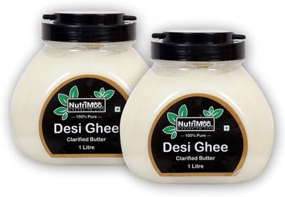 NutriMoo Pure & Natural Desi Ghee | Real Buffalo Milk Ghee | 100% Nutritious Unadulterated Ghee Made Using Traditional (Vedic) Bilona Method 1 Litre (Pack of 2) Plastic Bottle