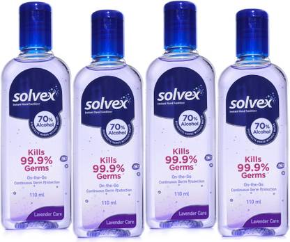 Solvex Hand Rub Sanitizer Gel With 70% Ethyl Alcohol & Lavender Fragrance, Kills 99.9% of Germs & Bacteria, Safe on Skins Hand Sanitizer Bottle