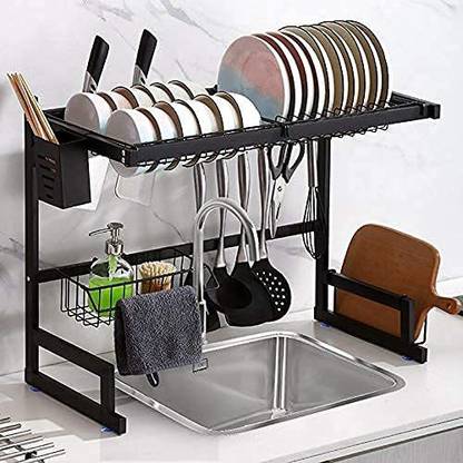 HUEX Dish Drainer Kitchen Rack Steel Kitchen Over Sink Dish Drying Utensil Rack for Kitchen Organiser Bartan Stand