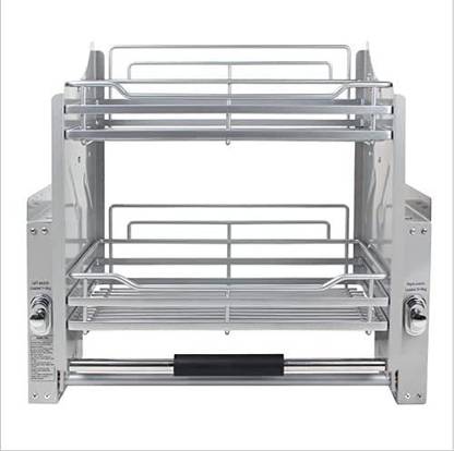 DBR Modular Kitchen Storage Rack Lift Basket Elevator Pull Down Two Tier Shelf Unit for Cabinet Width 90 cm Stainless Steel Kitchen Trolley