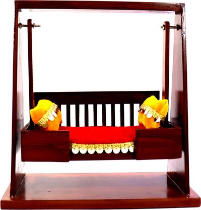 Kanha Creative Arts Wooden Jhula For Laddu Gopal Ji/Thakur ji/Kanha ji With Dual Colour Mattress, Beautifully Designed Simple And Attractive Jhula For laddu Gopal Ji With A Traditional Look | Easily Cleanable Mattress | (7.5 inch) (Red) Jhula