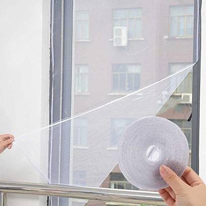 Iblay Polyester Adults Washable (3x3 ft) Net Window Curtain Single Curtain Mosquito net For Steel Framed Windows with Velcro Tape Stitched Net Screen with Hook & Loop (3x3 ft, white) Mosquito Net Mosquito Net