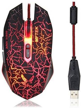MFTEK Wired USB Gaming Mouse 800-1200-1600-2000 Adjustable DPI LED Backlit for Windows Laptop/PC Gamers Optical 6 Mechanical Buttons Light Weight Wired Ambidextrous Optical  Gaming Mouse