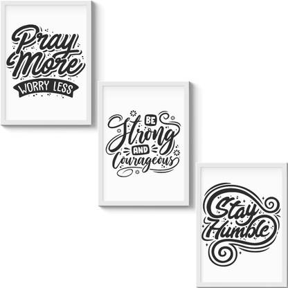 GS Decor Set of 3 Typical Ideology Quotes Wall Art - Plexi Glass | Boho Room Decor - White Frame Digital Reprint 12 inch x 9 inch Painting