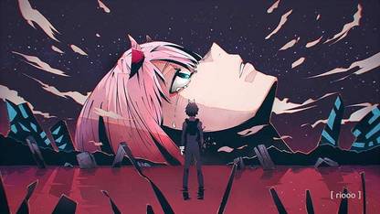 Neon Genesis Evangelion Zero Two Darling In The Franxx Crossover Matte Finish Poster Paper Print